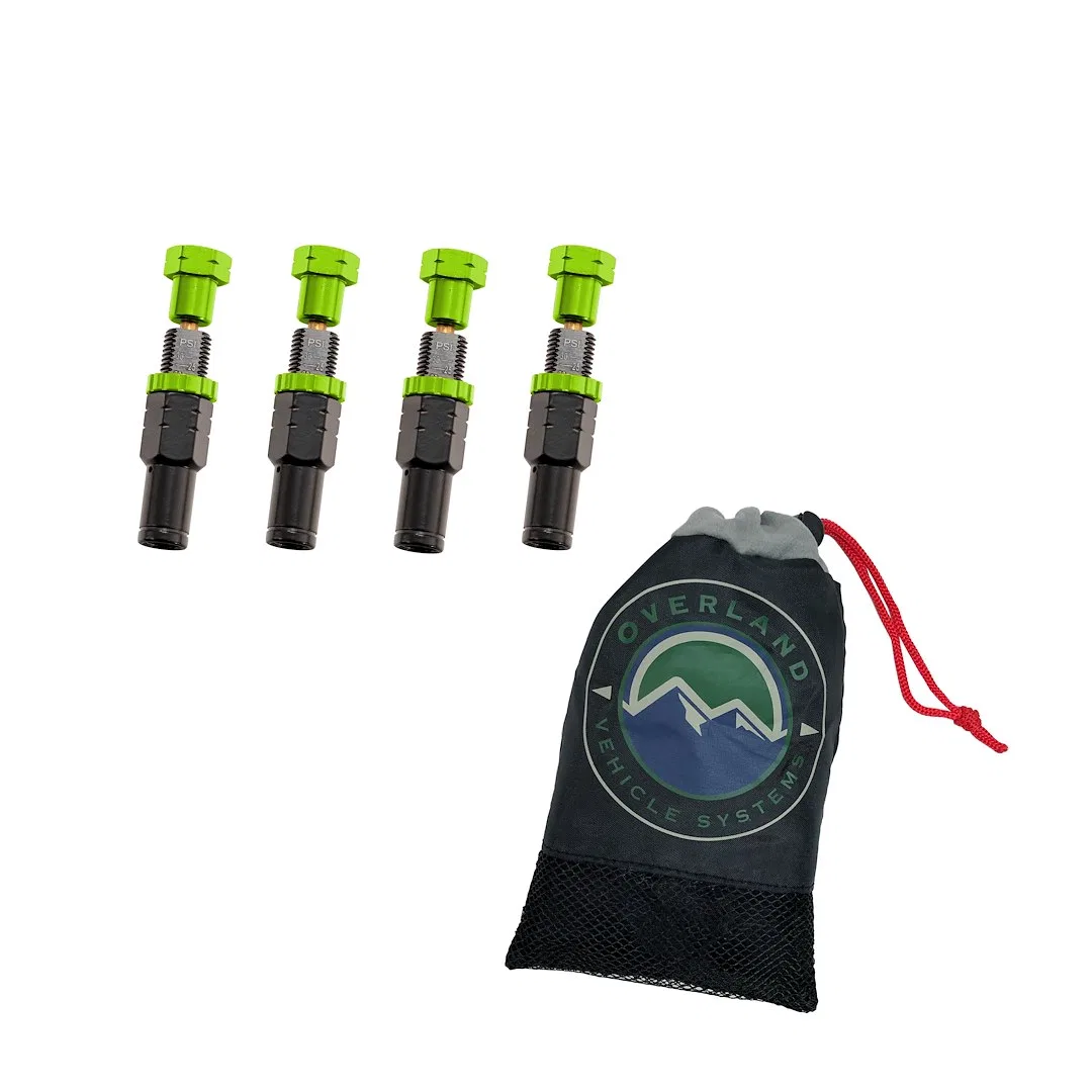 97-9903 – OVERLAND VCL Tire Deflator, Adjustable Range 10PSI to 30PSI Aluminum Set of 4 With Storage Bag